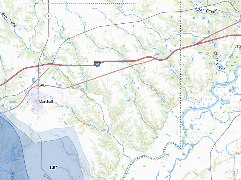 NEXRAD radar-signature map of the hail storm over Marshall, IL on Jul 27, 2026