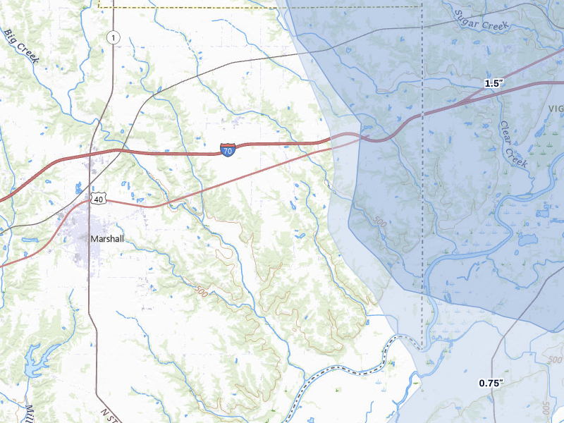 NEXRAD radar-signature map of the hail storm over Marshall, IL on Aug 11, 2026