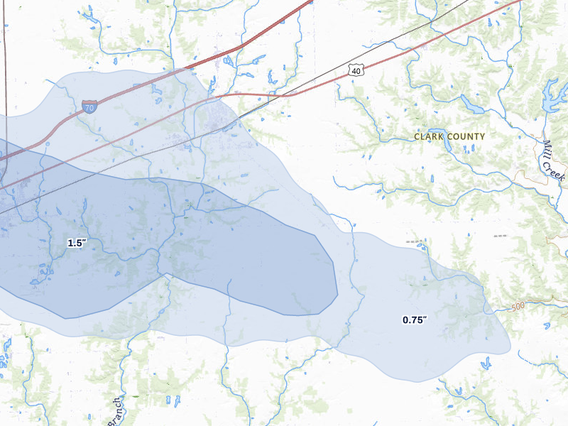 NEXRAD radar-signature map of the hail storm over Martinsville, IL on Mar 22, 2026