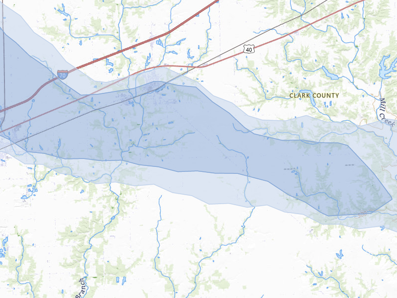 NEXRAD radar-signature map of the hail over Martinsville, IL