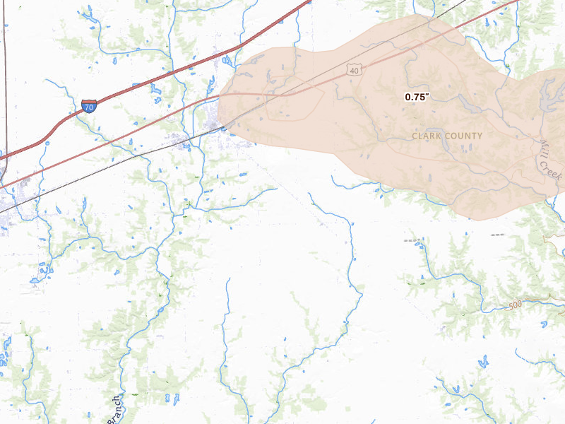 Radar-estimated hail-size map of the storm over Martinsville, IL on Jun 9, 2026