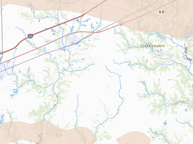 Radar-estimated hail-size map of the storm over Martinsville, IL on Jun 17, 2026