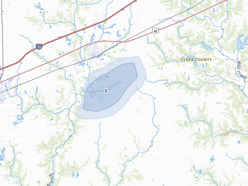 NEXRAD radar-signature map of the hail over Martinsville, IL