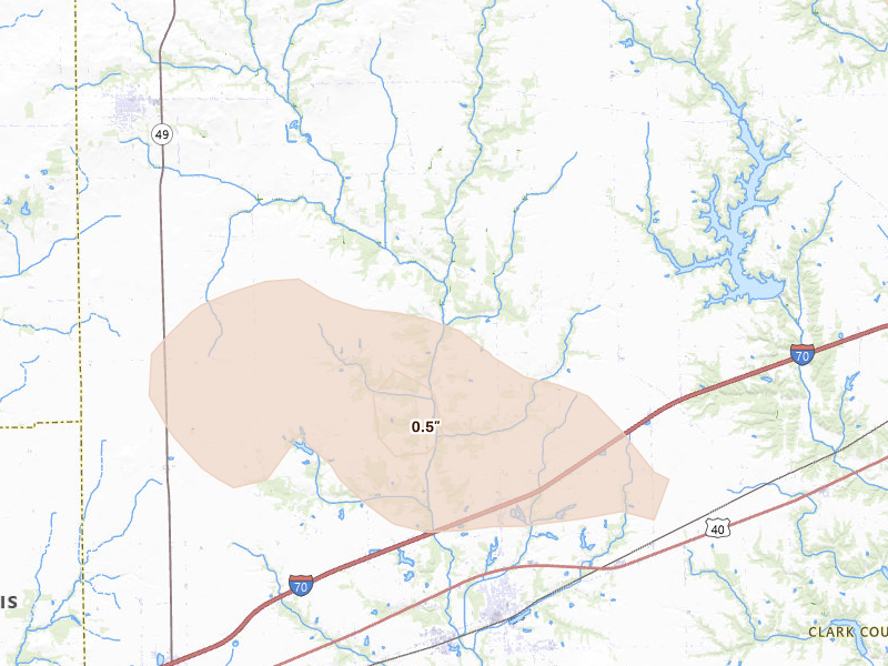 Radar-estimated hail-size map of the storm over Martinsville, IL on Aug 11, 2026