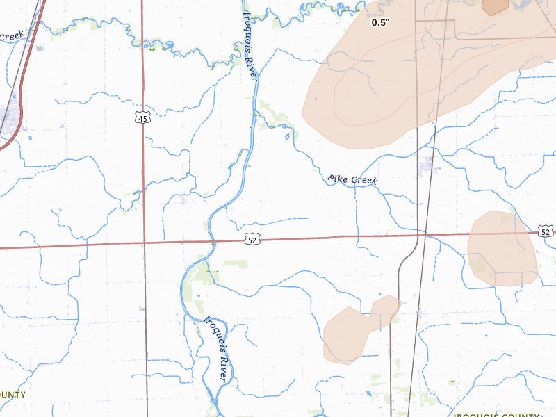 Radar-estimated hail-size map of the storm over Martinton, IL on Apr 13, 2026