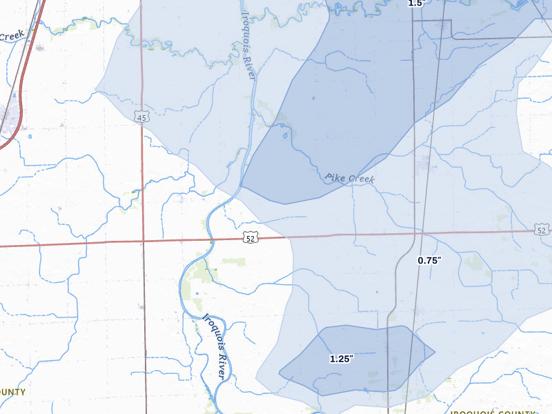 NEXRAD radar-signature map of the hail over Martinton, IL