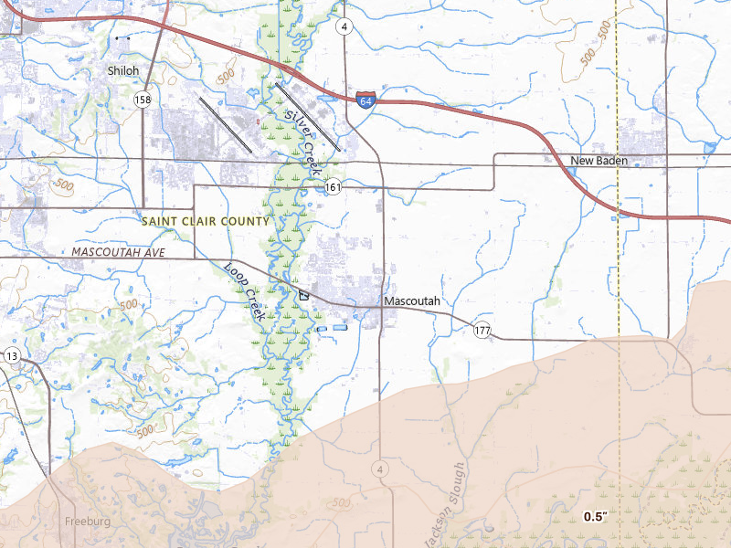 Radar-estimated hail-size map of the storm over Mascoutah, IL on Apr 27, 2026