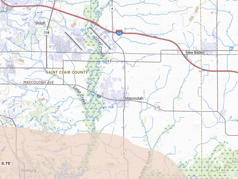 Radar-estimated hail-size map of the storm over Mascoutah, IL on May 4, 2026