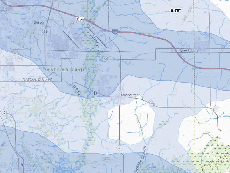 NEXRAD radar-signature map of the hail storm over Mascoutah, IL on May 31, 2026