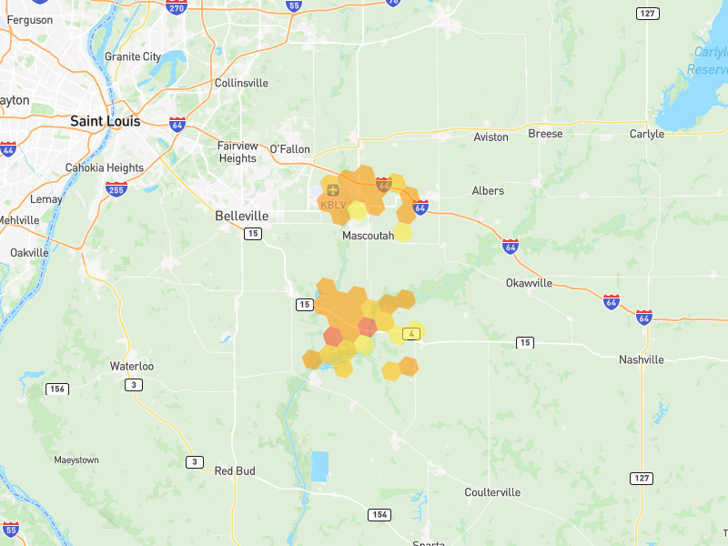 Hail map of Mascoutah, IL on Jun 1, 2026, hail up to 1.5"