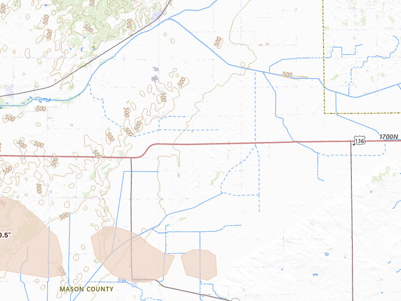 Radar-estimated hail-size map of the storm over Mason City, IL on Mar 31, 2026