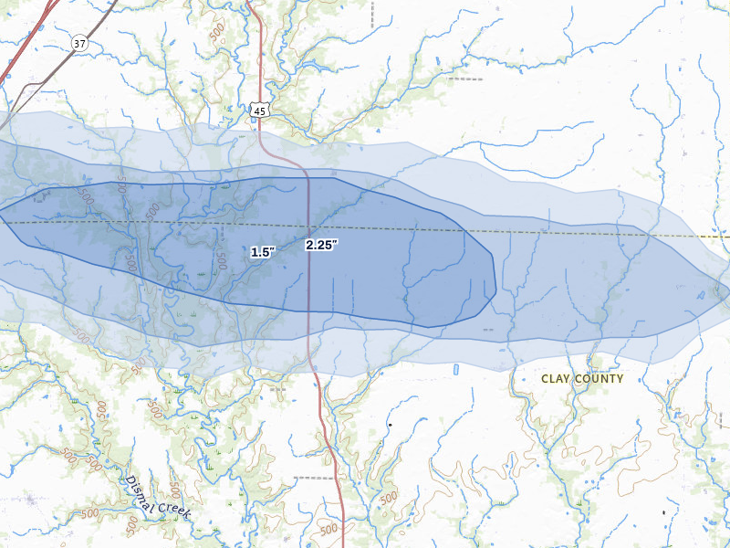 NEXRAD radar-signature map of the hail storm over Mason, IL on Mar 4, 2026