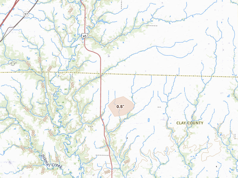 Radar-estimated hail-size map of the storm over Mason, IL on Jun 11, 2026