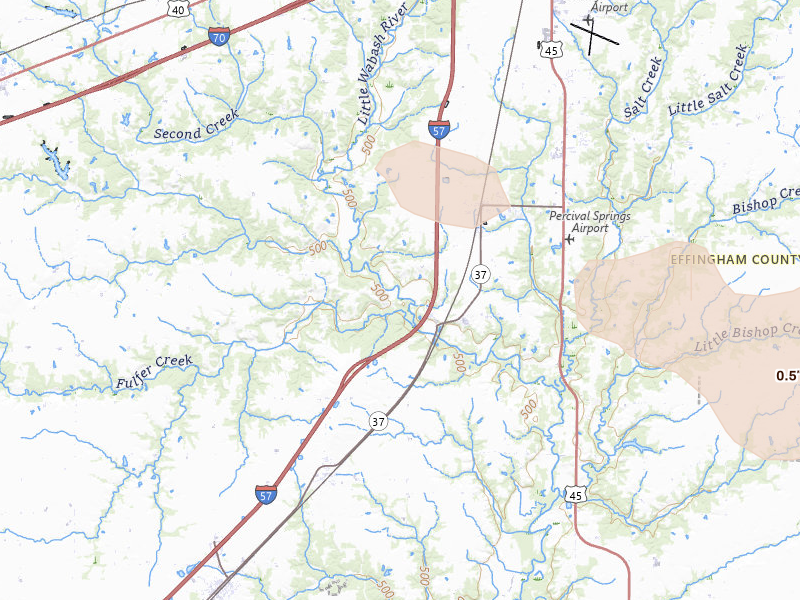 Radar-estimated hail-size map of the storm over Mason, IL on Aug 19, 2026