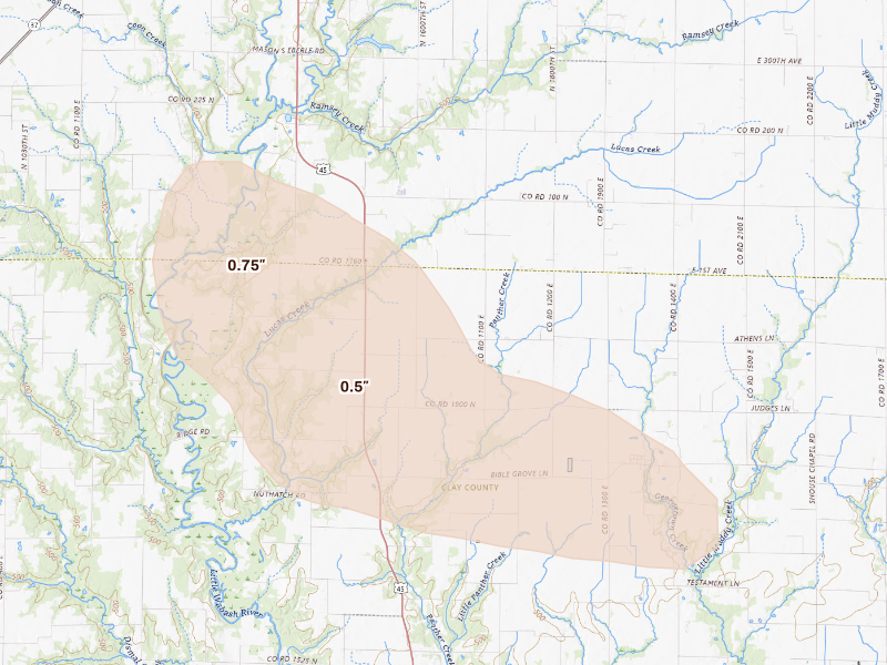 Radar-estimated hail-size map of the storm over Mason, IL