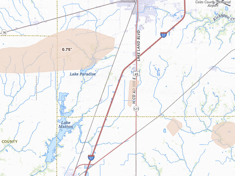 Radar-estimated hail-size map of the storm over Mattoon, IL on Mar 22, 2026
