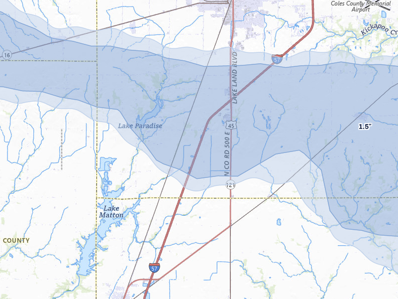 NEXRAD radar-signature map of the hail storm over Mattoon, IL on Mar 22, 2026