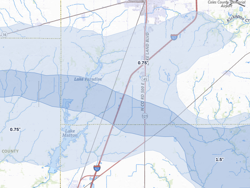NEXRAD radar-signature map of the hail over Mattoon, IL