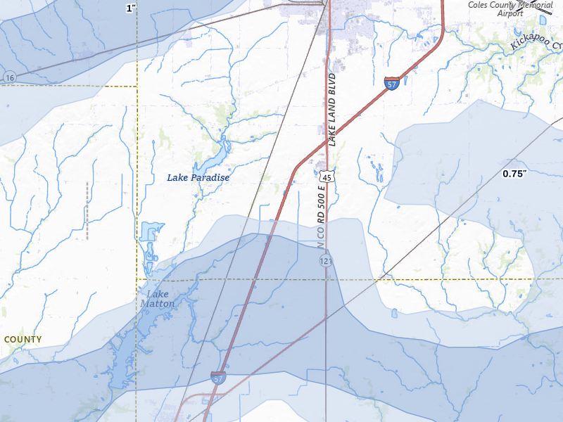 NEXRAD radar-signature map of the hail over Mattoon, IL