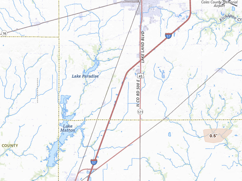 Radar-estimated hail-size map of the storm over Mattoon, IL on May 3, 2026