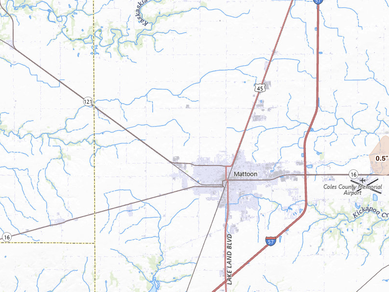 Radar-estimated hail-size map of the storm over Mattoon, IL on Jun 9, 2026