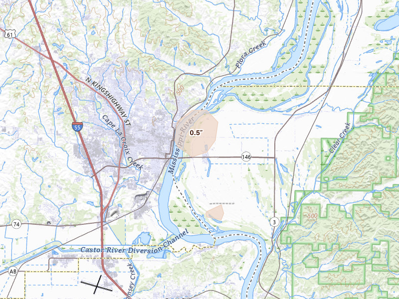 Radar-estimated hail-size map of the storm over Mc Clure, IL on Jul 3, 2026