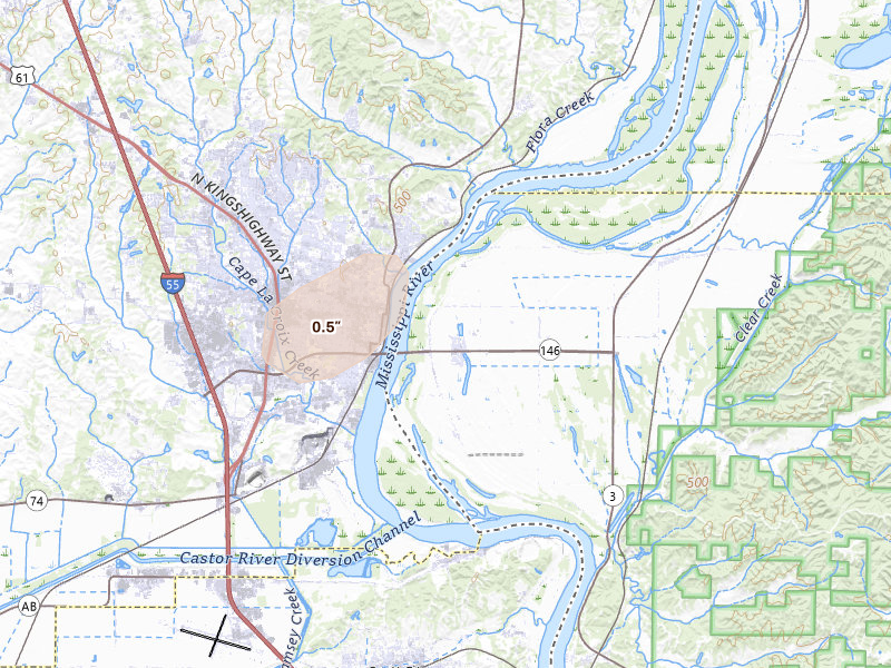 Radar-estimated hail-size map of the storm over Mc Clure, IL on Jul 8, 2026