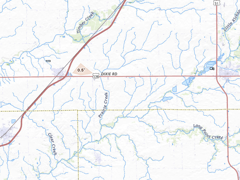 Radar-estimated hail-size map of the storm over Mc Lean, IL on Mar 26, 2026