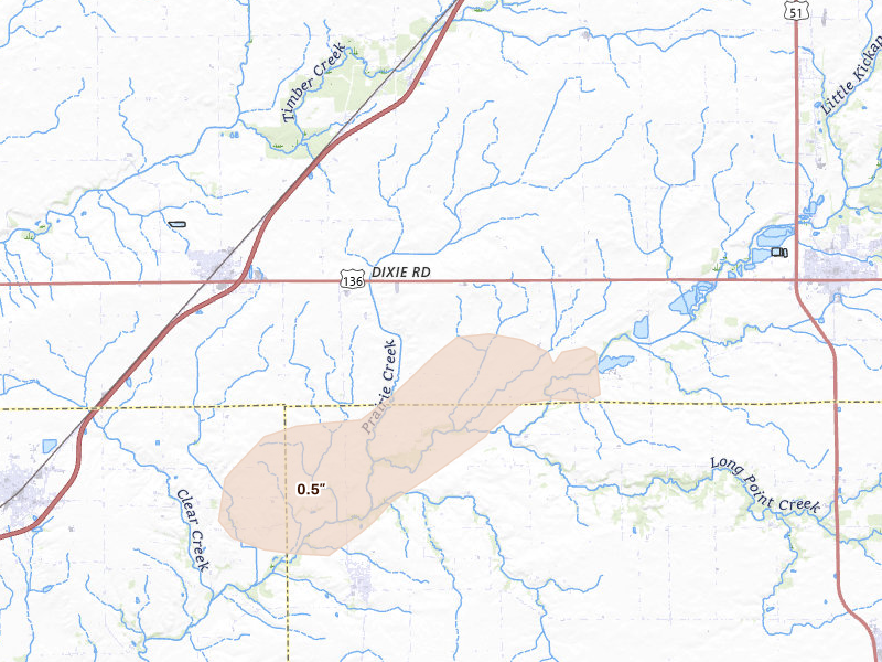 Radar-estimated hail-size map of the storm over Mc Lean, IL on Mar 31, 2026