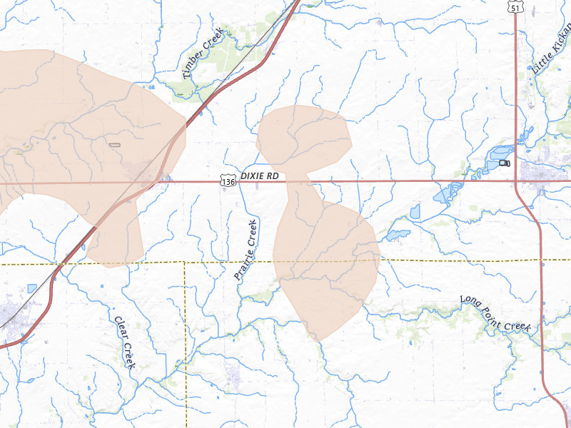 Radar-estimated hail-size map of the storm over Mc Lean, IL on Jun 17, 2026