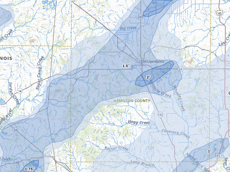 NEXRAD radar-signature map of the hail over Mc Leansboro, IL