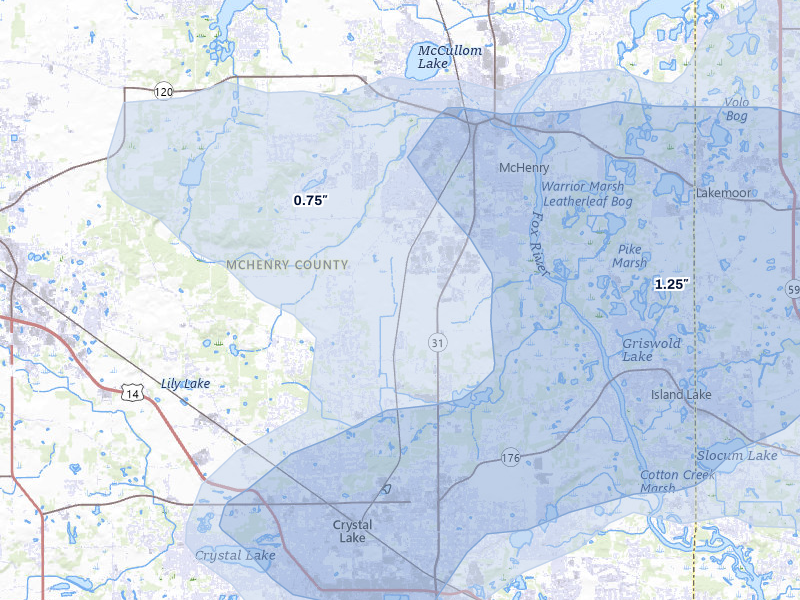 NEXRAD radar-signature map of the hail storm over Mchenry, IL on May 15, 2026