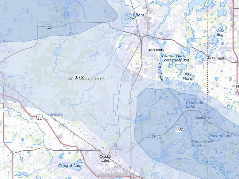 NEXRAD radar-signature map of the hail storm over Mchenry, IL on Jun 5, 2026