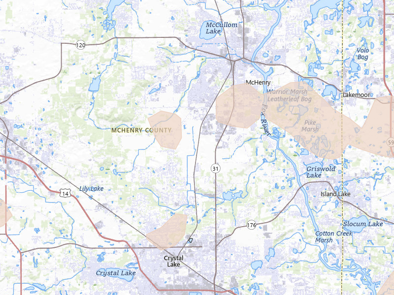 Radar-estimated hail-size map of the storm over Mchenry, IL on Aug 9, 2026