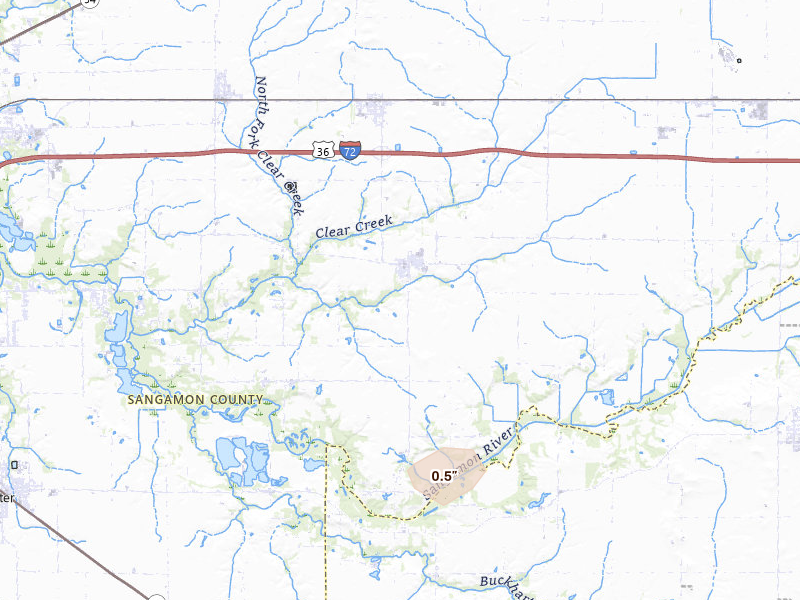 Radar-estimated hail-size map of the storm over Mechanicsburg, IL on Mar 10, 2026