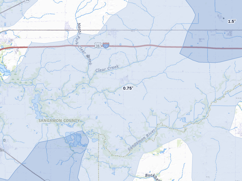 NEXRAD radar-signature map of the hail over Mechanicsburg, IL