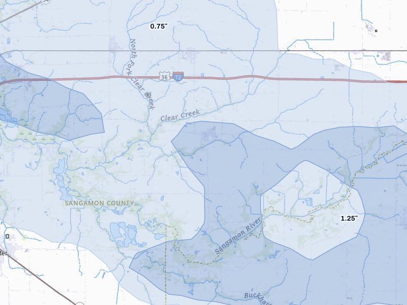 NEXRAD radar-signature map of the hail storm over Mechanicsburg, IL on May 4, 2026