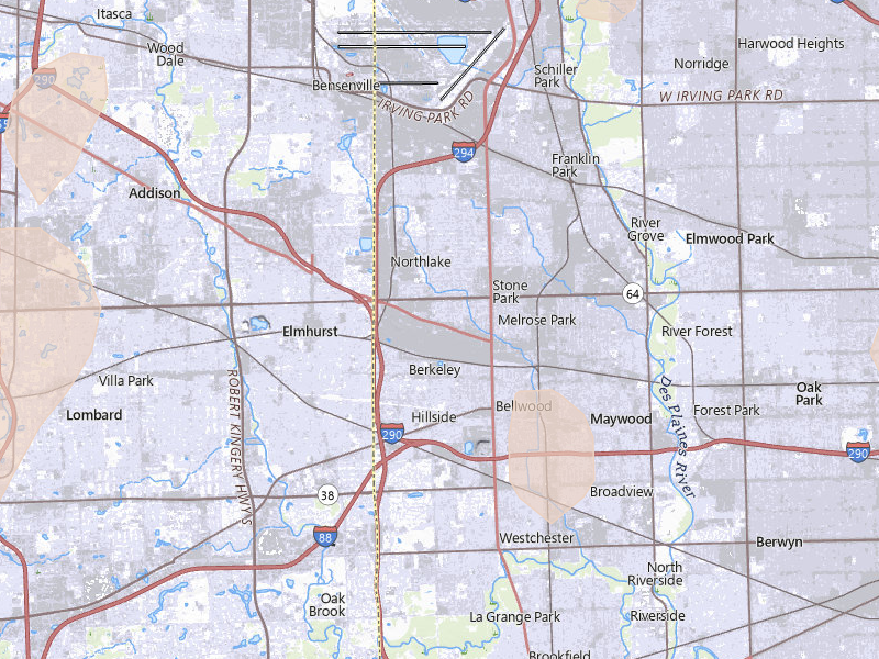 Radar-estimated hail-size map of the storm over Melrose Park, IL on Jul 3, 2026