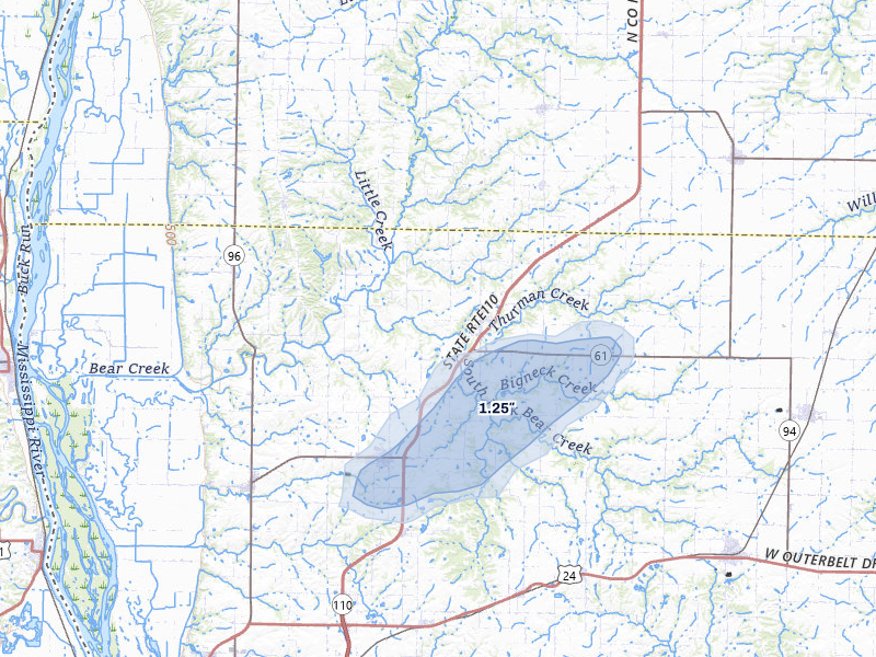NEXRAD radar-signature map of the hail storm over Mendon, IL on Apr 2, 2026