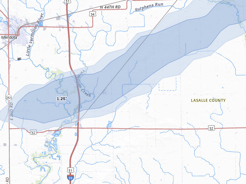 NEXRAD radar-signature map of the hail over Mendota, IL