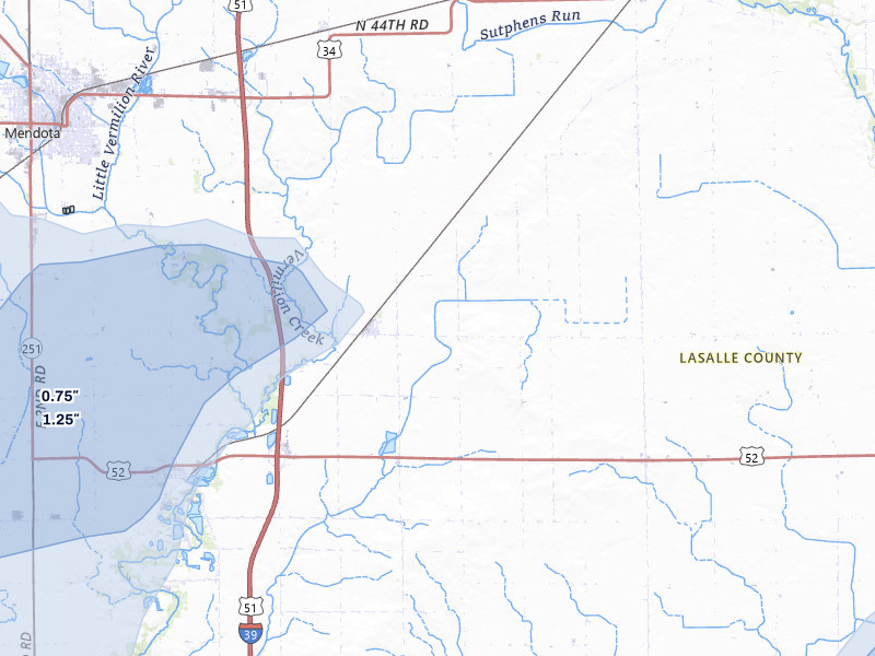 NEXRAD radar-signature map of the hail over Mendota, IL