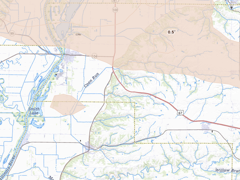 Radar-estimated hail-size map of the storm over Meredosia, IL on May 4, 2026