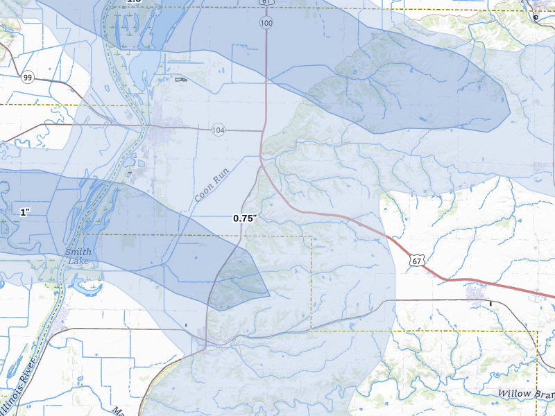 NEXRAD radar-signature map of the hail storm over Meredosia, IL on May 4, 2026