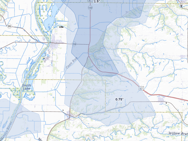NEXRAD radar-signature map of the hail storm over Meredosia, IL on May 16, 2026