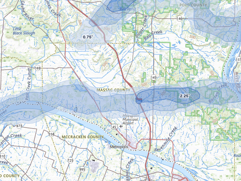 NEXRAD radar-signature map of the hail over Metropolis, IL