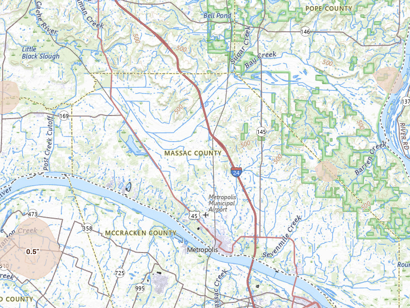 Radar-estimated hail-size map of the storm over Metropolis, IL on Jun 1, 2026