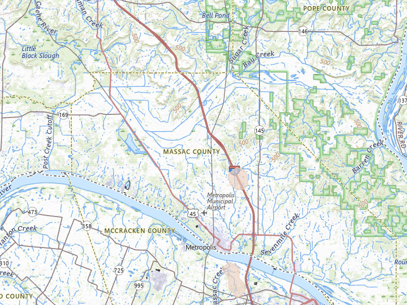 Radar-estimated hail-size map of the storm over Metropolis, IL on Jul 8, 2026