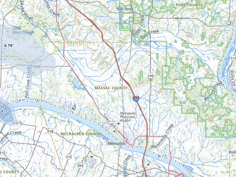 NEXRAD radar-signature map of the hail storm over Metropolis, IL on Jul 8, 2026