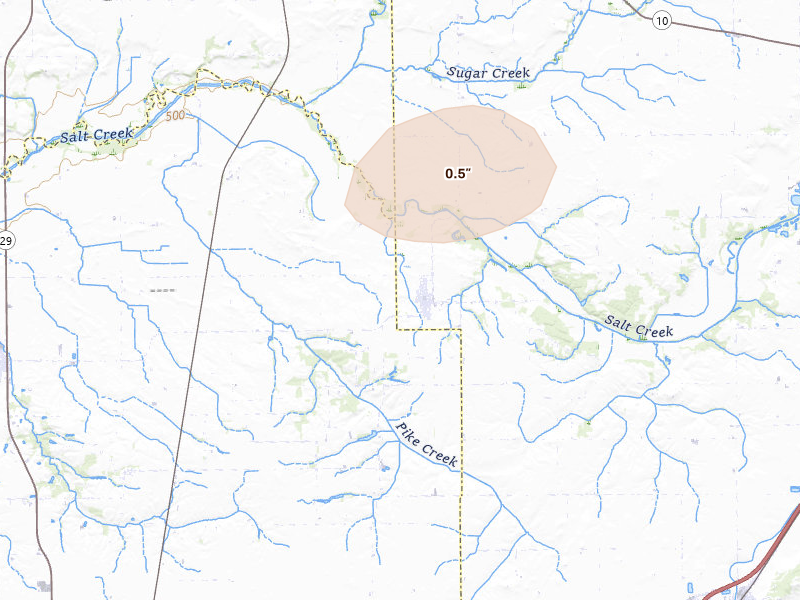 Radar-estimated hail-size map of the storm over Middletown, IL on Jun 11, 2026