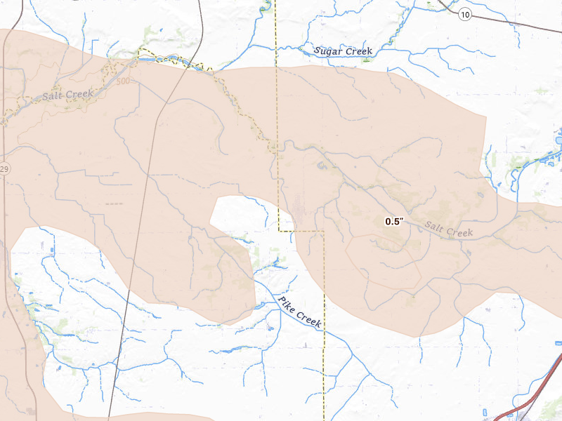 Radar-estimated hail-size map of the storm over Middletown, IL on Jun 17, 2026